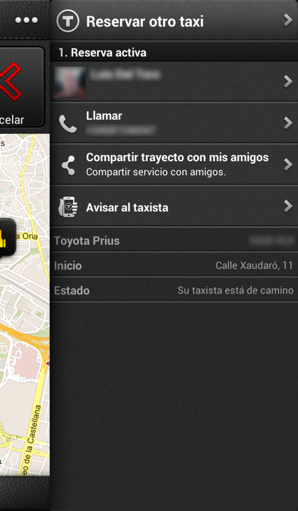 Aplicación MyTaxi en funcionamiento