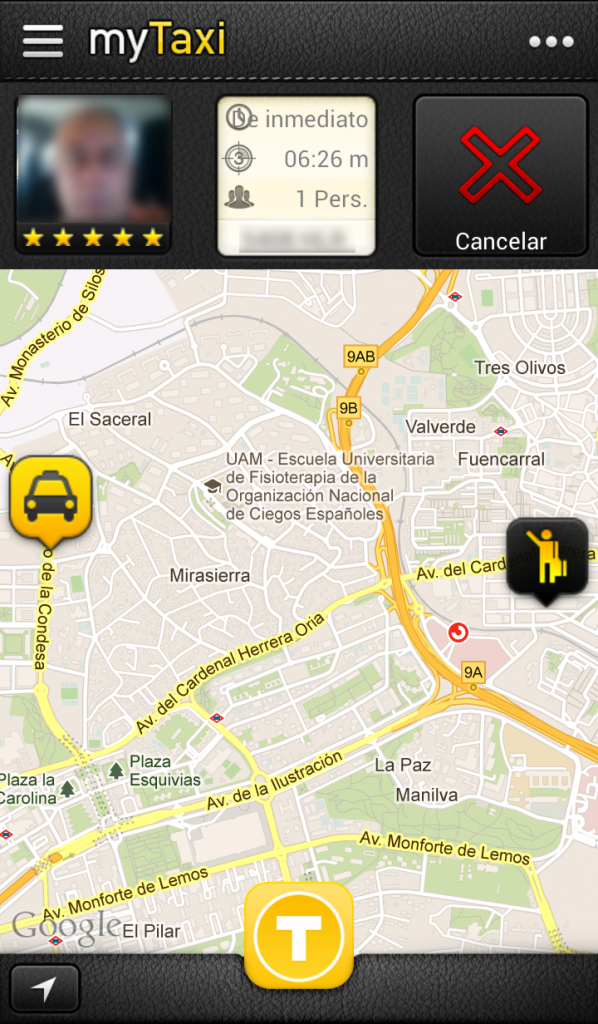 Aplicación MyTaxi en uso