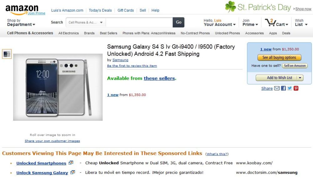 Samsung Galaxy S4 a la venta