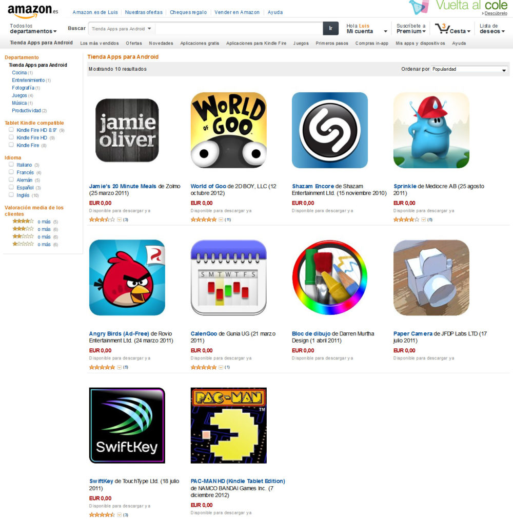 Apps gratuitas en Amazon