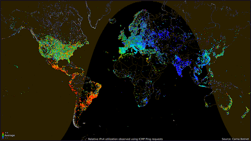 GIF animado del uso global de Internet según la hora del día