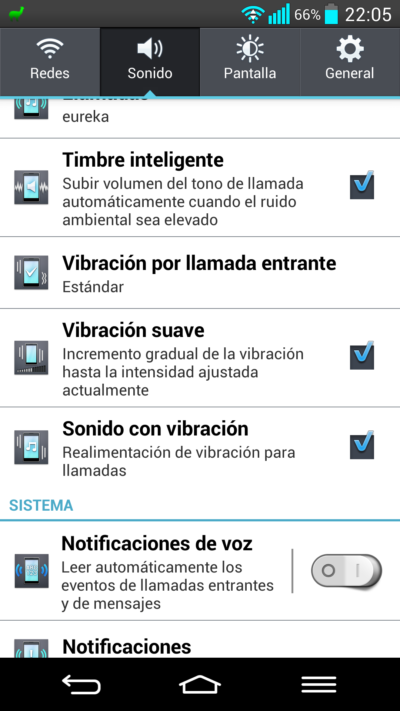 Opciones de sonido