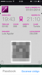 Billete Renfe en Passbook