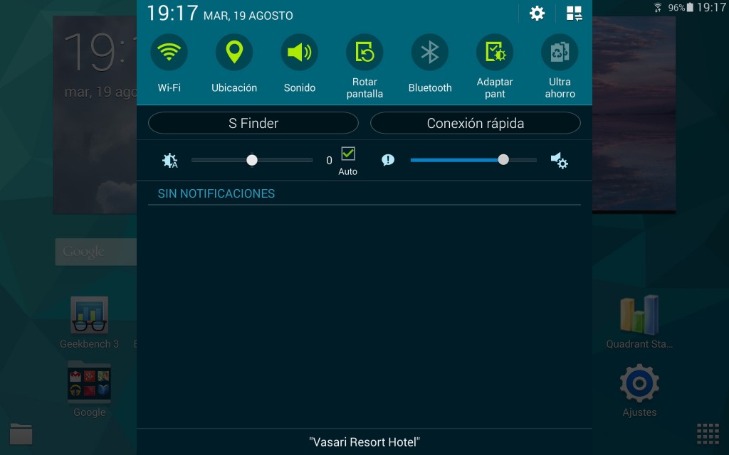 Barra notificaciones Galaxy Tab S