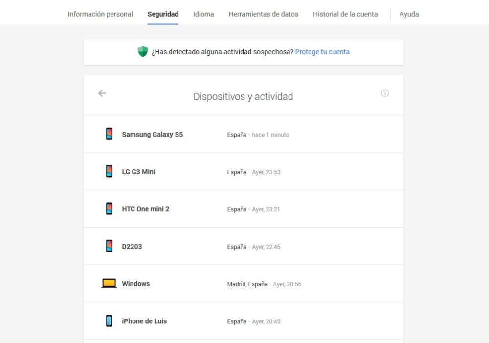 Una nueva función de Google te permite ver qué dispositivos utilizan tu cuenta Dispositivos y Actividad
