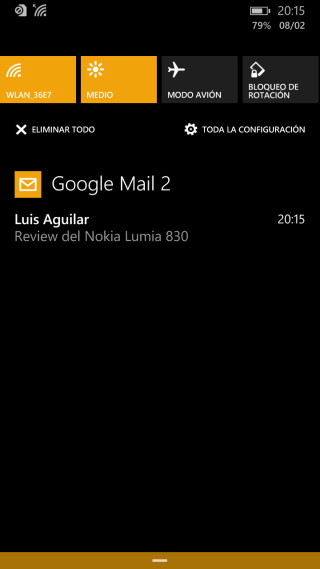 Nokia Lumia 830 - Panel de notificaciones
