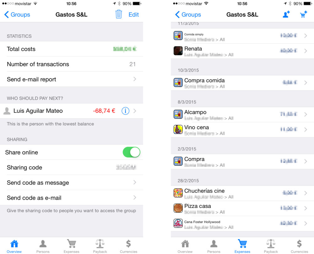 Análisis de la app Cost Split para repartir gastos con un grupo de personas (iPhone/iPad)