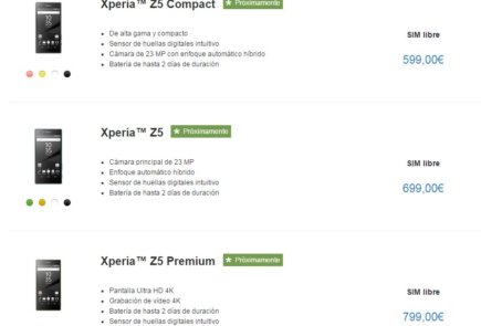 Ya tenemos los precios oficiales de los nuevos Sony Xperia Z5: 599€ (Z5 Compact), 699€ (Z5) y 799€ (Z5 Premium)