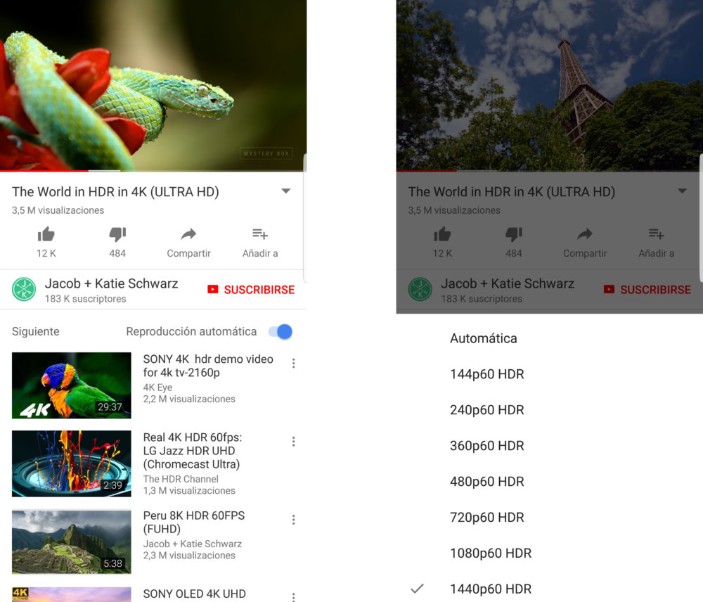 YouTube ya reproduce vídeos HDR en los Samsung Galaxy S8 y Galaxy Note8