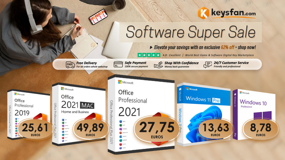 ¡Hazte con claves de MS con 62% de descuento! ¡Office 2021 solo cuesta 15.55€/PC! ¡Aprovecha los descuentos!