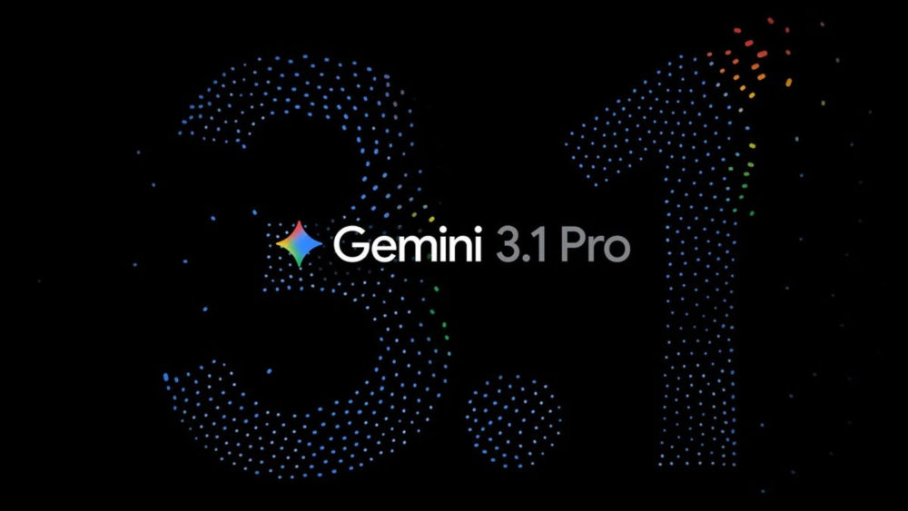 Google lanza Gemini 3.1 Pro: un salto en razonamiento para ciencia, investigación e ingeniería Texto del logo de Gemini 3.1 Pro en diseño de puntos azules sobre fondo negro.