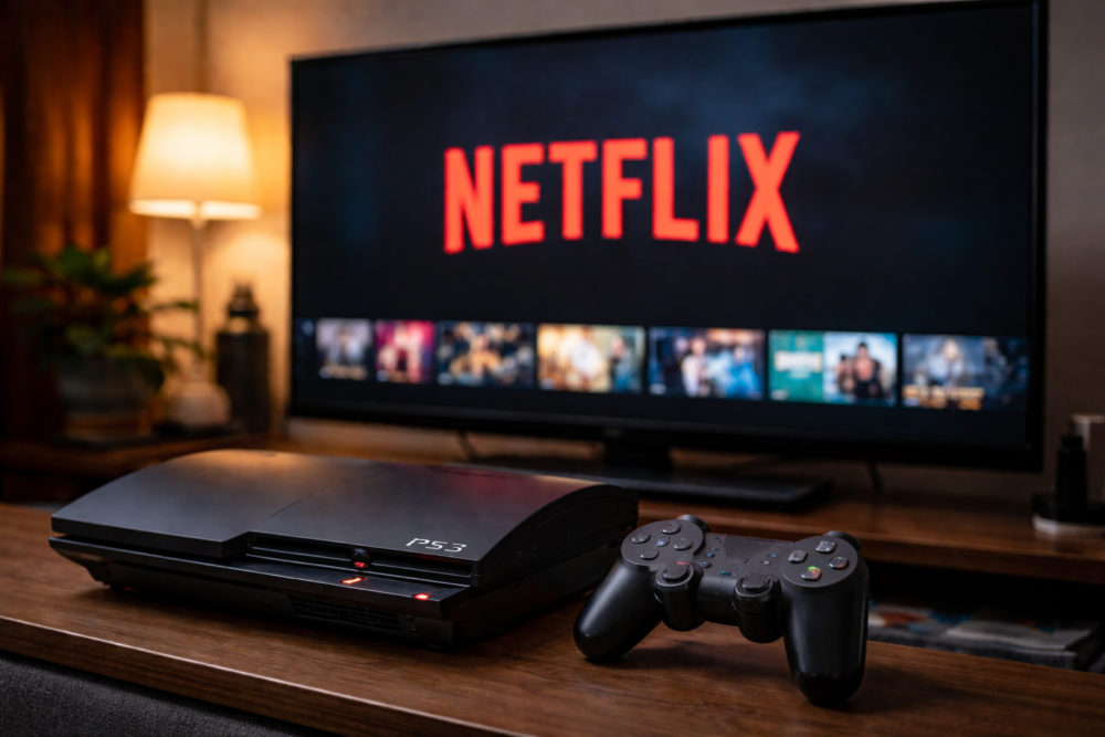 Netflix dejará de funcionar en casi 90 millones de dispositivos: Tienes hasta marzo para buscar alternativa Consola PS3 y control frente a pantalla con Netflix en sala de estar iluminada.