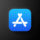 Icono azul con símbolo blanco de App Store sobre fondo negro.