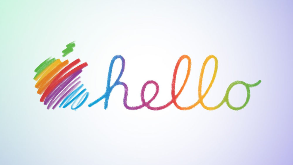 Apple abre una nueva cuenta de Instagram para celebrar sus 50 años Logotipo de colores con diseño de arco iris y palabra hello en fondo degradado pastel.