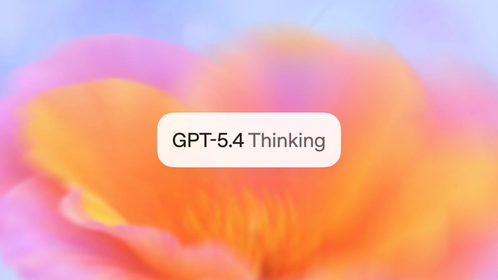 Texto GPT-5.4 Thinking sobre fondo degradado de colores cálidos y fríos.