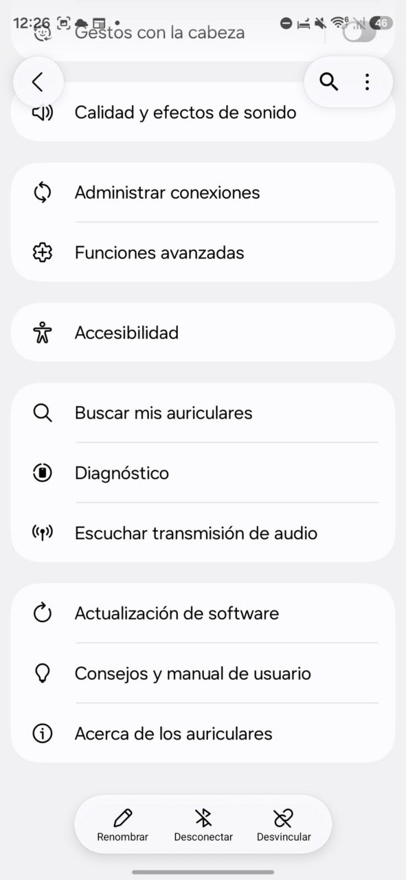 Ajustes de gestos con la cabeza en auriculares: calidad de sonido, conexiones, accesibilidad y más opciones.