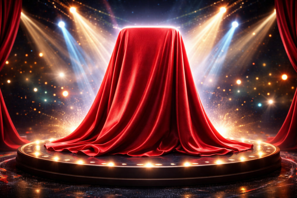 ¿Qué smartphone usa el jefe de Android? El directivo sorprende con sus móviles favoritos del mercado Escenario iluminado con objeto cubierto por tela roja, destacando en el centro de un espectáculo brillante.