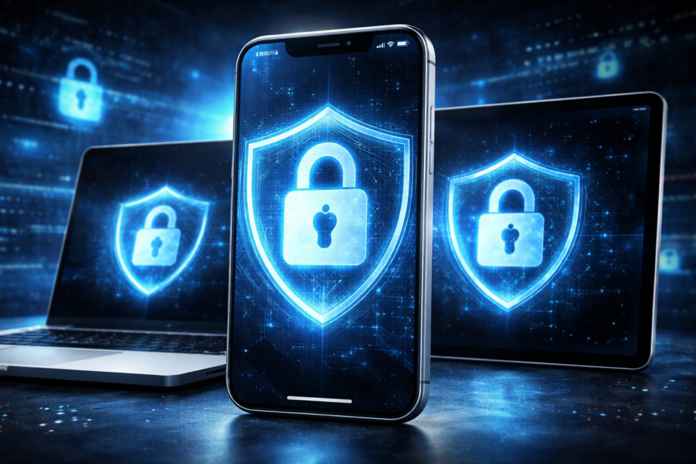 Apple lo confirma: ningún spyware ha logrado romper el modo Aislamiento Dispositivos digitales con icono de candado, simbolizando seguridad online y protección de datos.