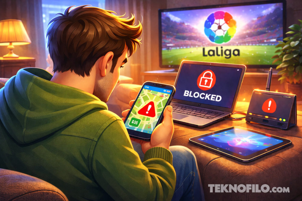 LALIGA cruza una línea roja con sus bloqueos indiscriminados: La gente ya está harta Hombre frustrado por bloqueo de acceso a LaLiga en dispositivos conectados, seguridad cibernética en el hogar.