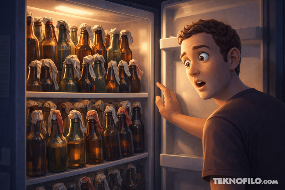 El sospechoso que atacó la casa de Sam Altman asegura que seguía una receta de risotto de ChatGPT Joven sorprendido mira refrigerador lleno de botellas cubiertas por servilletas en una escena nocturna.