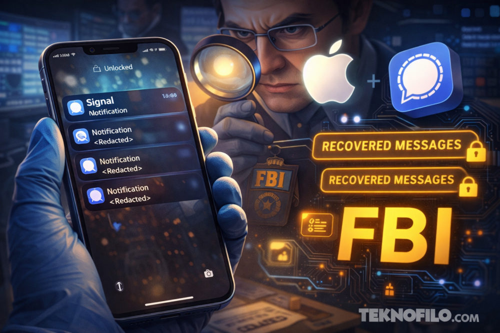 Así pudo el FBI extraer mensajes de Signal de un iPhone tras desinstalar la aplicación Agente del FBI revisando mensajes recuperados en un iPhone con logos de Apple y Signal en fondo digital.