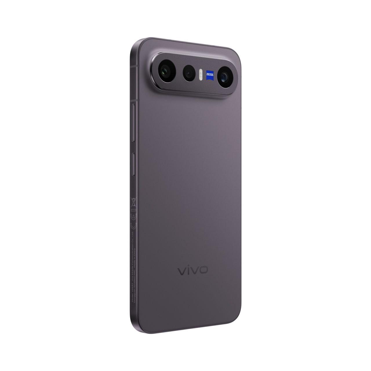 Smartphone Vivo X90 Pro en color púrpura con diseño moderno y cámara Zeiss destacado.