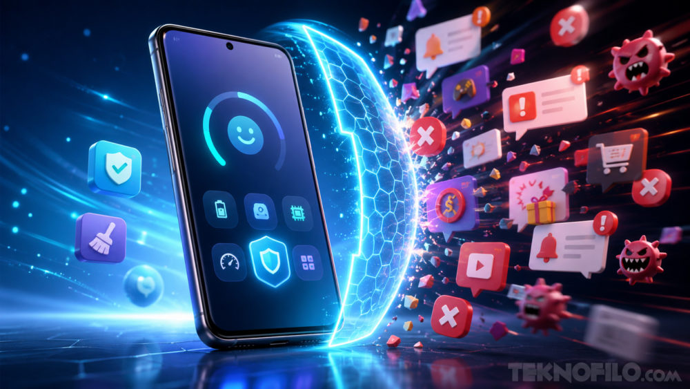 Samsung bloqueará las apps que llenan tus notificaciones de anuncios Smartphone con protección de seguridad contra malware y notificaciones, destacando la privacidad y rendimiento de apps.