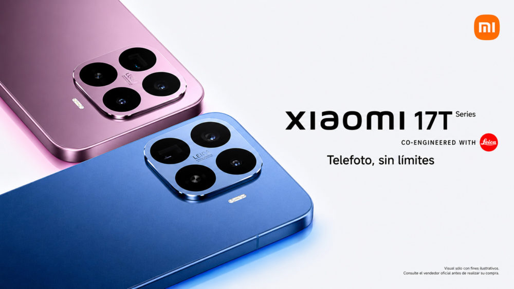 Xiaomi 17T y 17T Pro: teleobjetivo Leica 5x, batería de hasta 7.000 mAh y precios en España Teléfonos Xiaomi 17T en rosa y azul con cámaras cuadradas Leica. Lema: Telefoto, sin límites.