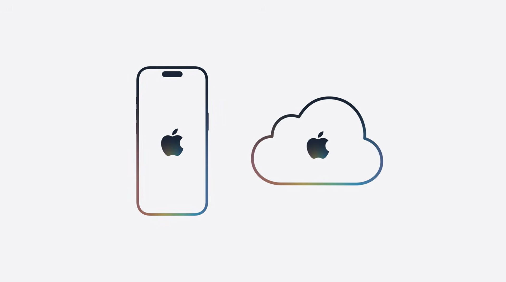 Ilustración de iconos de iPhone y nube con logotipo de Apple, simbolizando sincronización y almacenamiento en la nube.