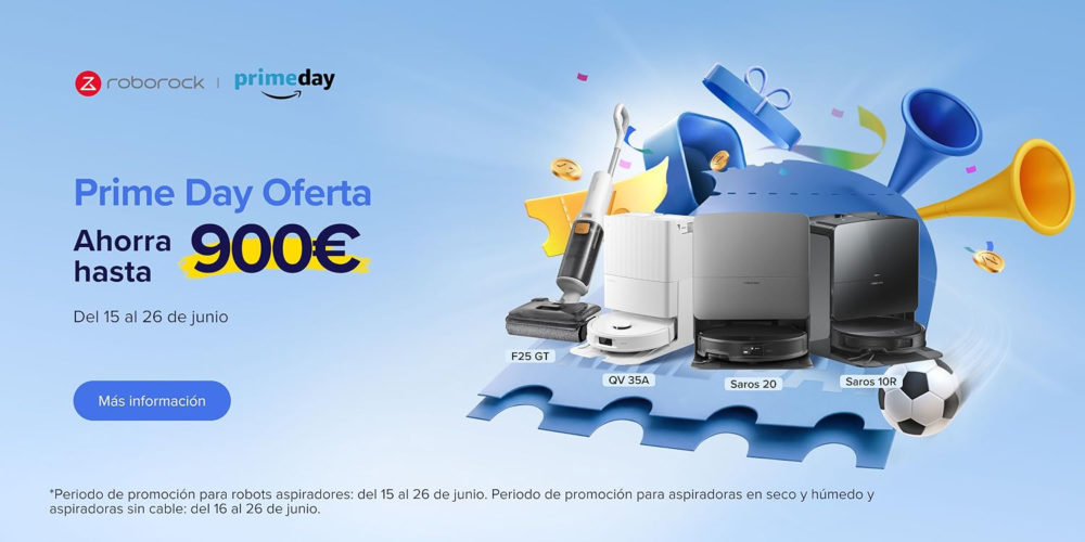 Roborock se adelanta al Prime Day con descuentos de hasta 900 euros en Amazon Promoción Prime Day de Roborock: ahorra hasta 900€ en aspiradoras. Válida del 15 al 26 de junio.