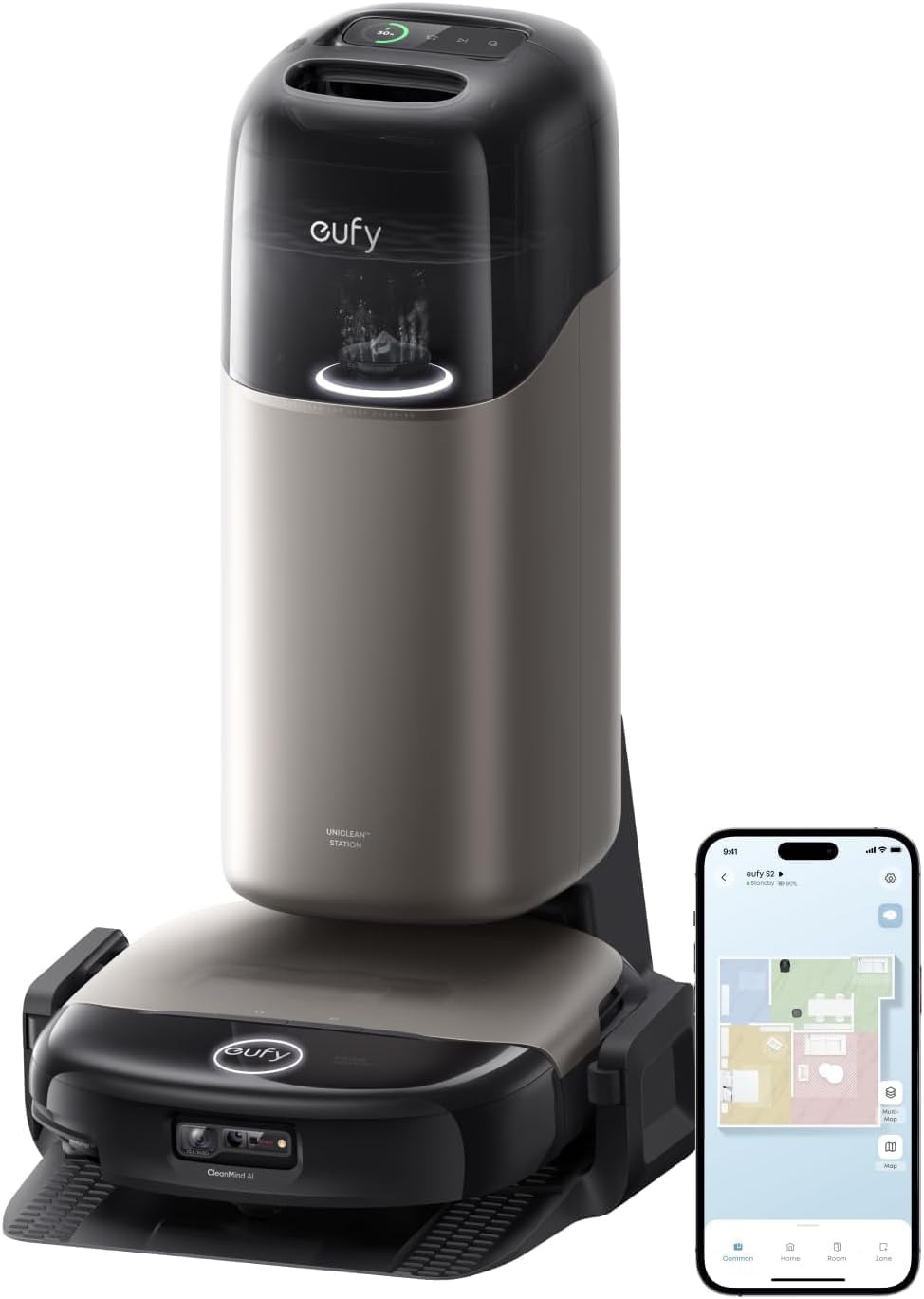 Robot aspirador Eufy con app móvil para control y mapeo del hogar. Tecnología avanzada para limpieza eficiente.
