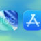 Brasil obliga a Apple a abrir iOS a tiendas de apps alternativas Íconos de iOS y App Store sobre fondo azul y verde, representan aplicaciones móviles y descargas.