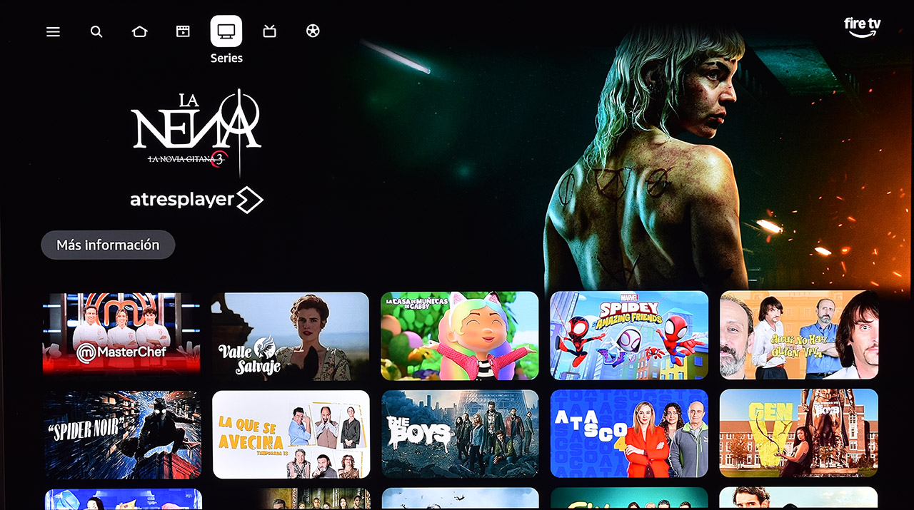 Interfaz de Atresplayer en Fire TV mostrando series como La Niña, MasterChef y La que se avecina.