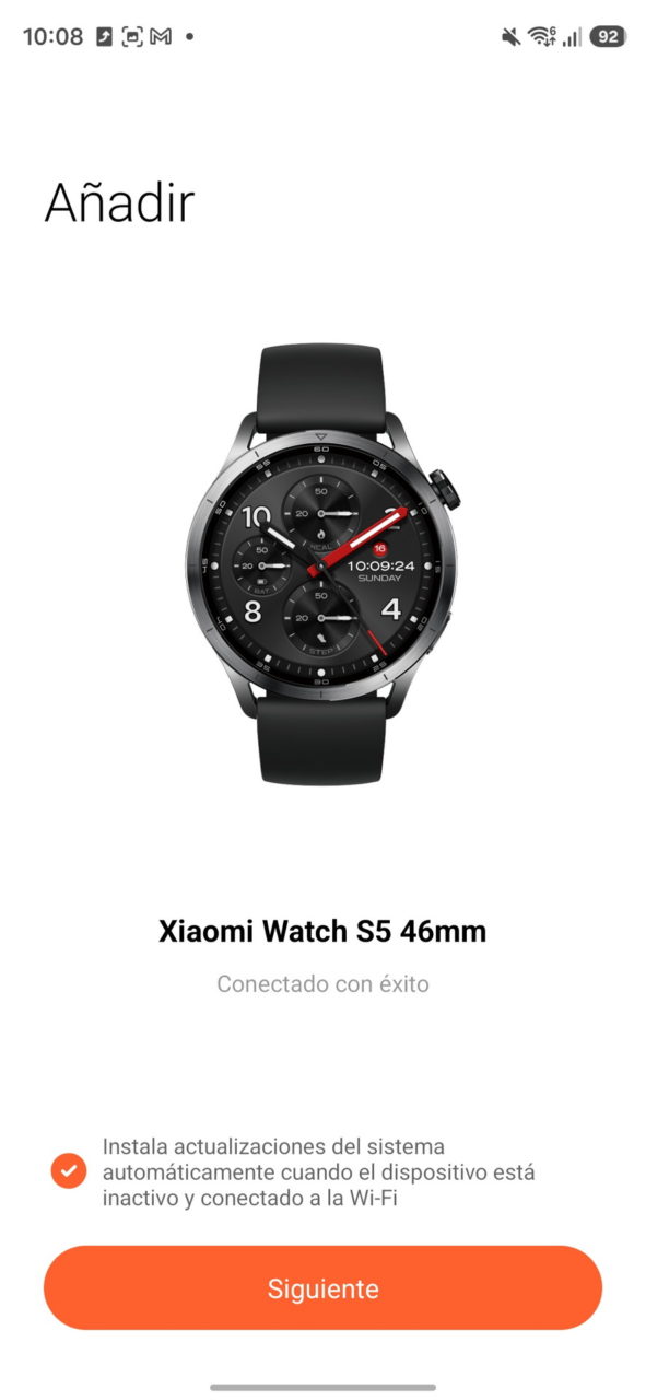 Reloj inteligente Xiaomi Watch S5 46mm conectado, listo para actualizaciones automáticas, con botón Siguiente.