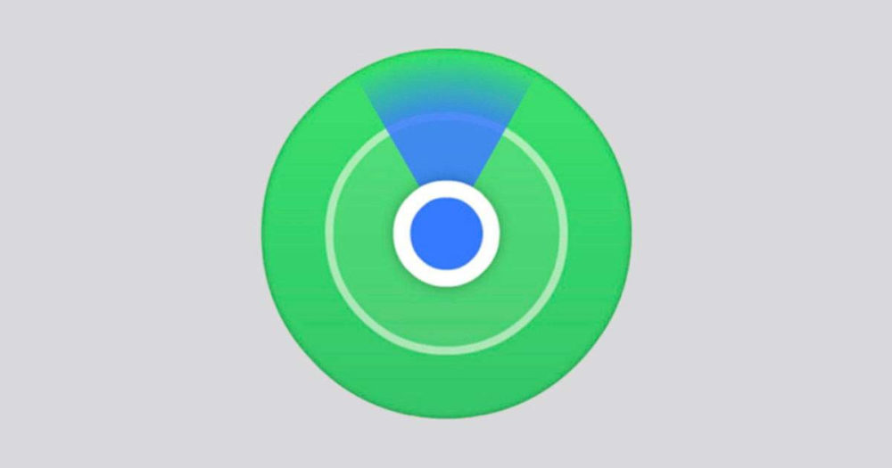 iOS 27 permite ocultar temporalmente tu ubicación a contactos concretos en Buscar Icono circular de radar verde y azul en fondo gris, representando búsqueda o localización de dispositivos.