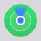 iOS 27 permite ocultar temporalmente tu ubicación a contactos concretos en Buscar Icono circular de radar verde y azul en fondo gris, representando búsqueda o localización de dispositivos.
