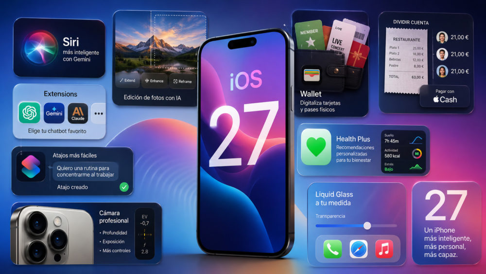 iOS 27: Las 10 novedades más interesantes que podrían llegar al iPhone Novedades de iOS 27: Siri, edición de fotos con IA, Wallet digital y cámara profesional para iPhone.