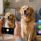 Samsung permitirá revisar la salud de tu mascota con una foto desde el móvil Persona usando aplicación móvil para revisar la salud de un perro Golden Retriever con resultados de salud visualizados.