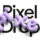 Texto 3D Pixel Drop en letras moradas brillantes sobre fondo negro y blanco, con logo de Google en la esquina.