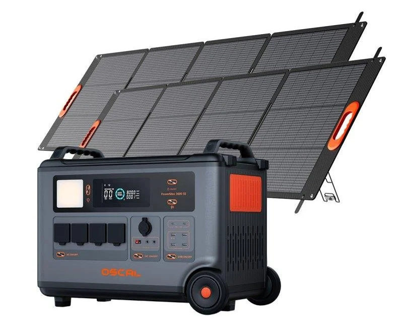 Generador solar portátil con paneles integrados, ideal para energía renovable en exteriores y emergencias.