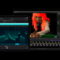Pantallas de edición de video y audio en un iPad y MacBook, mostrando gráficos y efectos visuales.