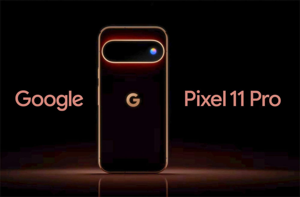 Teléfono Google Pixel 11 Pro en fondo oscuro, diseño moderno y elegante con cámara destacada.