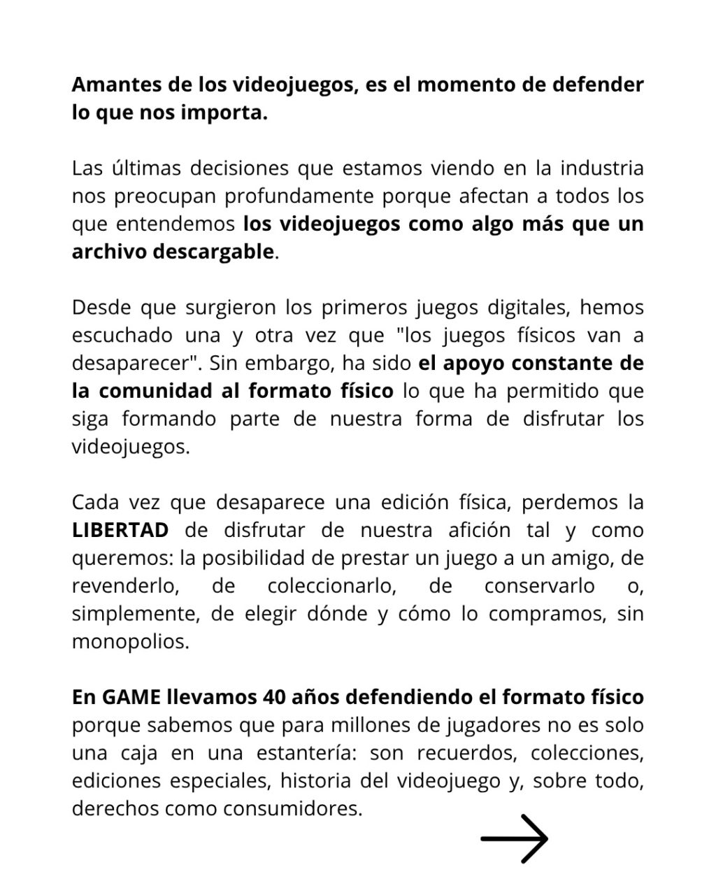 Texto defendiendo los videojuegos físicos y su importancia para la comunidad de jugadores y su historia.