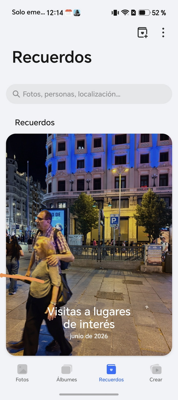 Pantalla de la galería de fotos mostrando recuerdos de visitas a lugares de interés en junio de 2026.