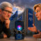 Tim Cook se reunió esta semana con la UE, pero Siri AI sigue bloqueada en los iPhone europeos Personas animadas discuten sobre Ley de Mercados Digitales frente a la UE, iPhone encadenado en medio.