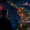 Experto en ciberseguridad observa mapa digital con amenazas globales, destacando América y defensa AI.