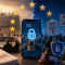 El Parlamento Europeo frena de nuevo el escaneo masivo de mensajes privados Reunión de líderes europeos sobre privacidad y seguridad digital, con manifestaciones y móvil asegurado con candado.