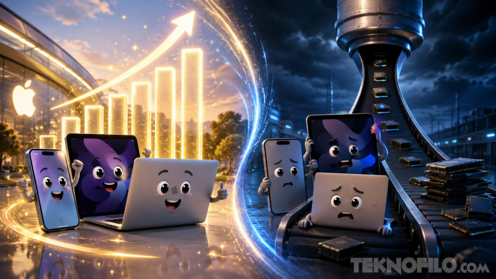 Apple bate récords en el último trimestre, pero Tim Cook lanza una advertencia sobre el iPhone Dispositivos animados felices y tristes, gráficos de crecimiento y producción de semiconductores.