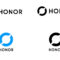 Cuatro variaciones del logotipo de Honor: azul y negro, versiones con texto y símbolo circular.