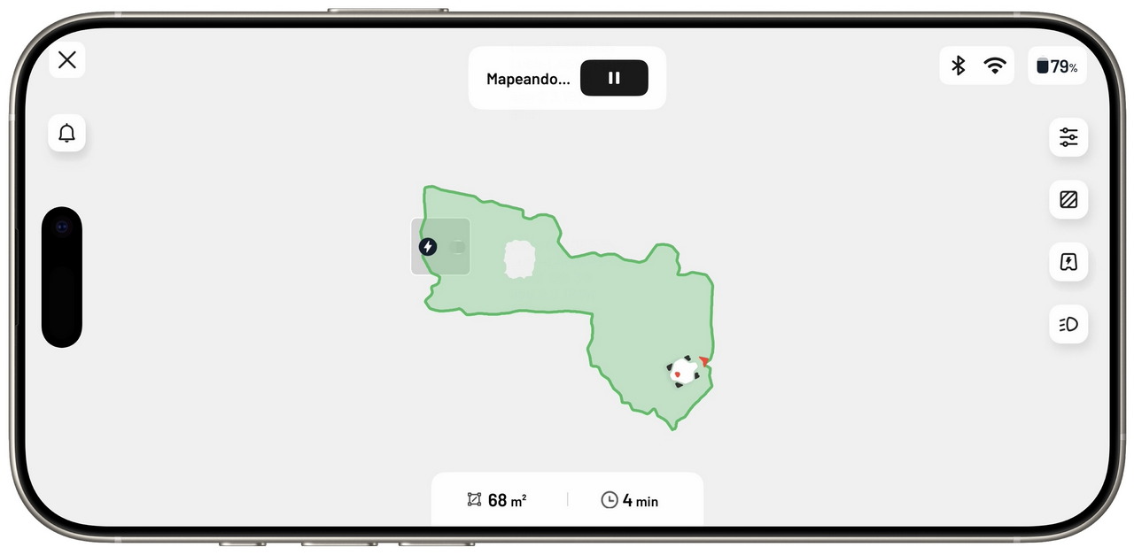Pantalla de mapeo de ruta en aplicación de navegación en un smartphone con opciones de configuración visible.